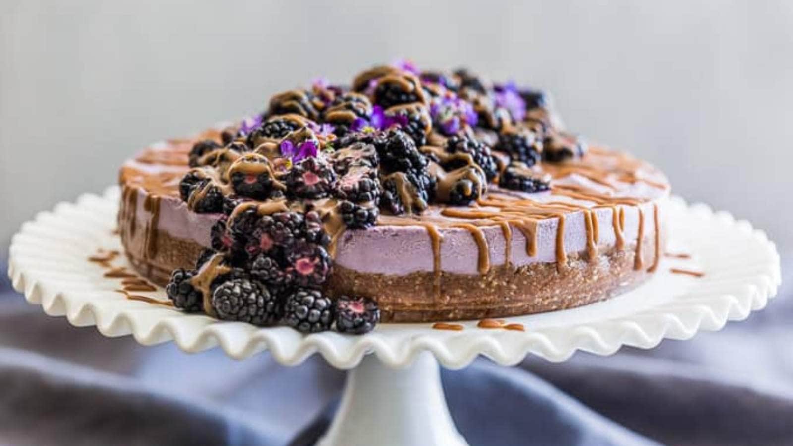 No Bake Caramel Blackberry Cheesecake recipe by Get Inspired Everyday.
