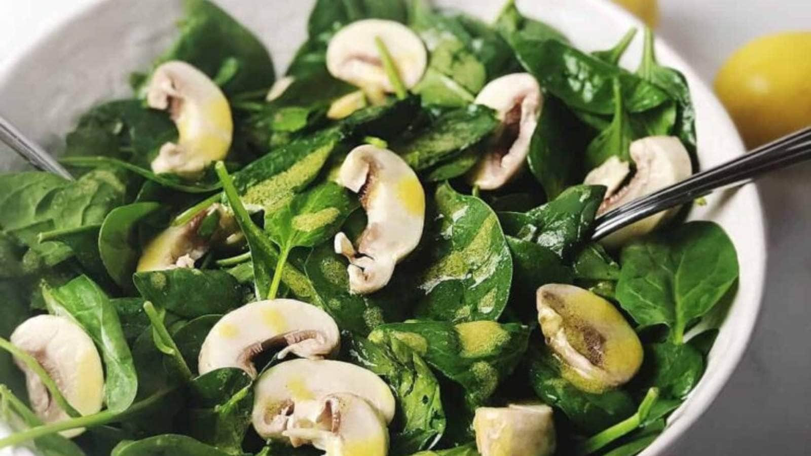 Spinach And Mashroom Salad recipe by Keeping It Simple.