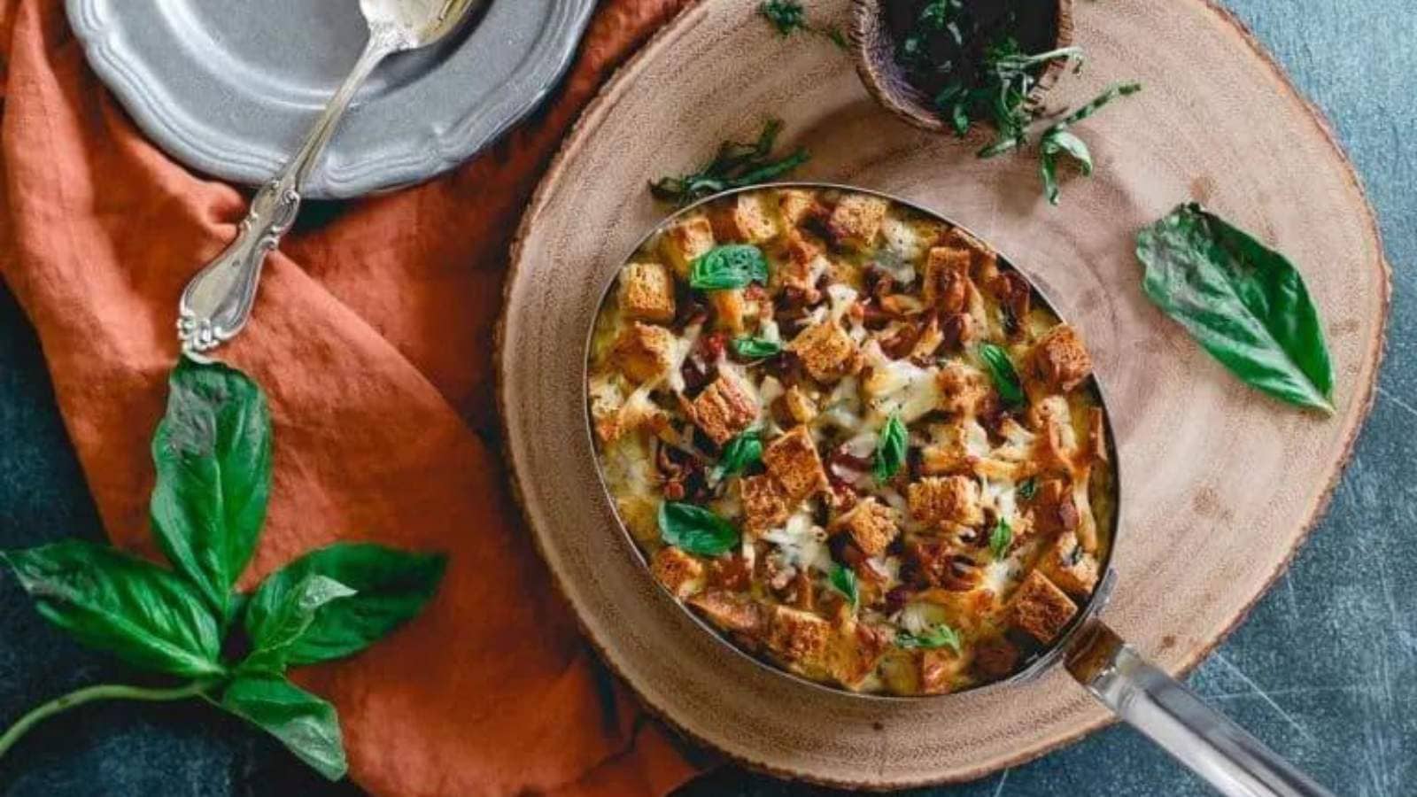 Everything Bagel Breakfast Strata recipe by Running To The Kitchen.