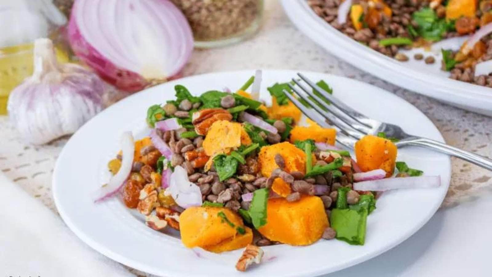 Thanksgiving Salad With Butternut Squash And Lentils recipe by Salads For Lunch.