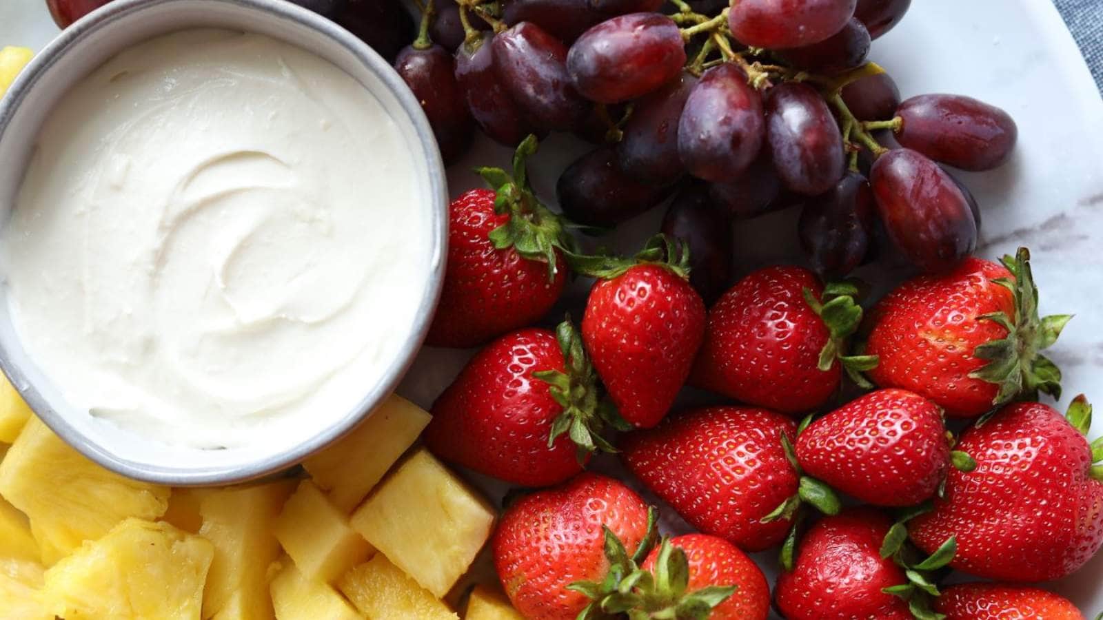 Cream Cheese Marshmalloow Fruit Dip recipe by Simply Made Eats.