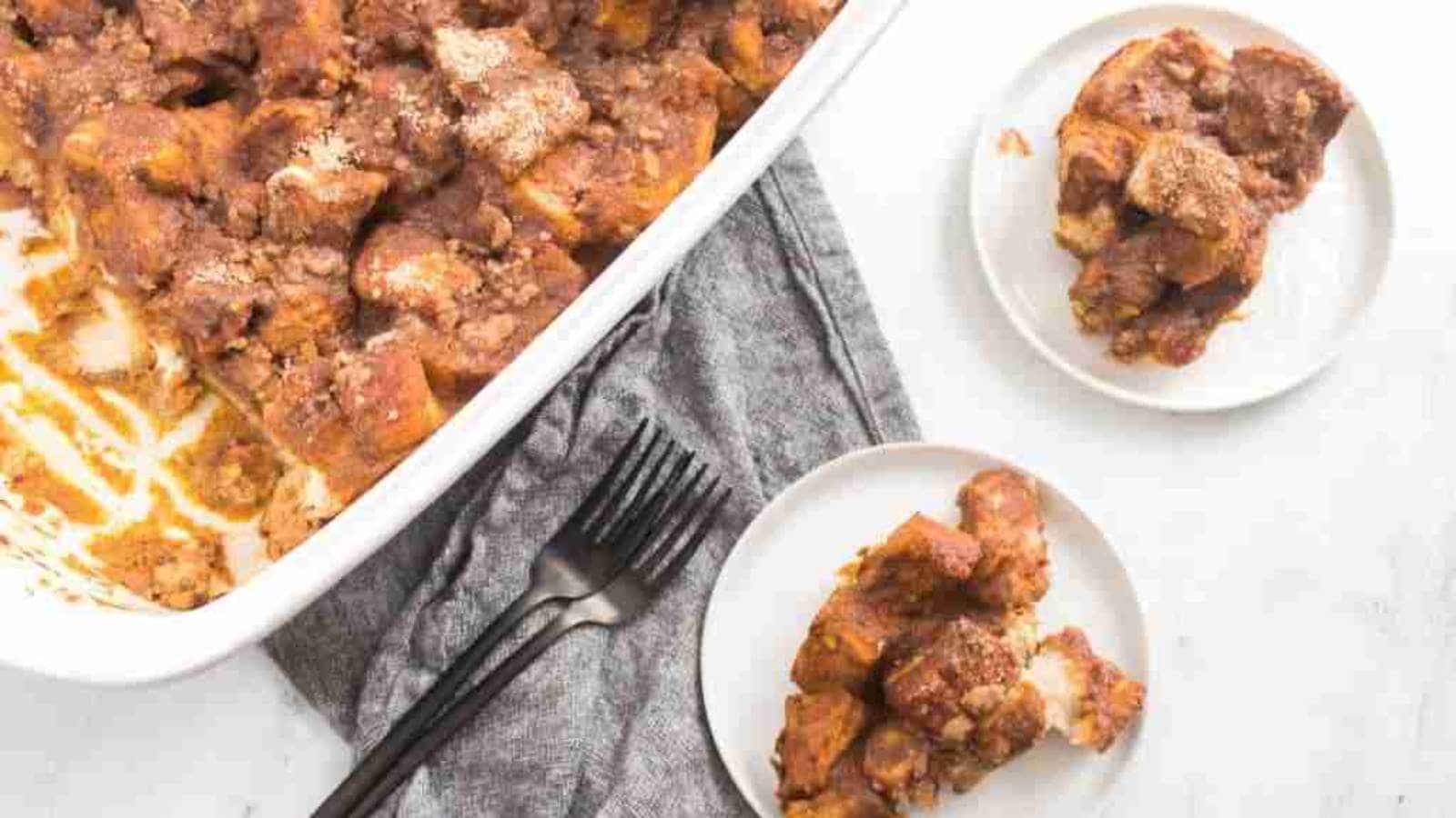 Delicious Pumpkin French Toast Casserole Bake recipe by Two Kids And A Coupon.