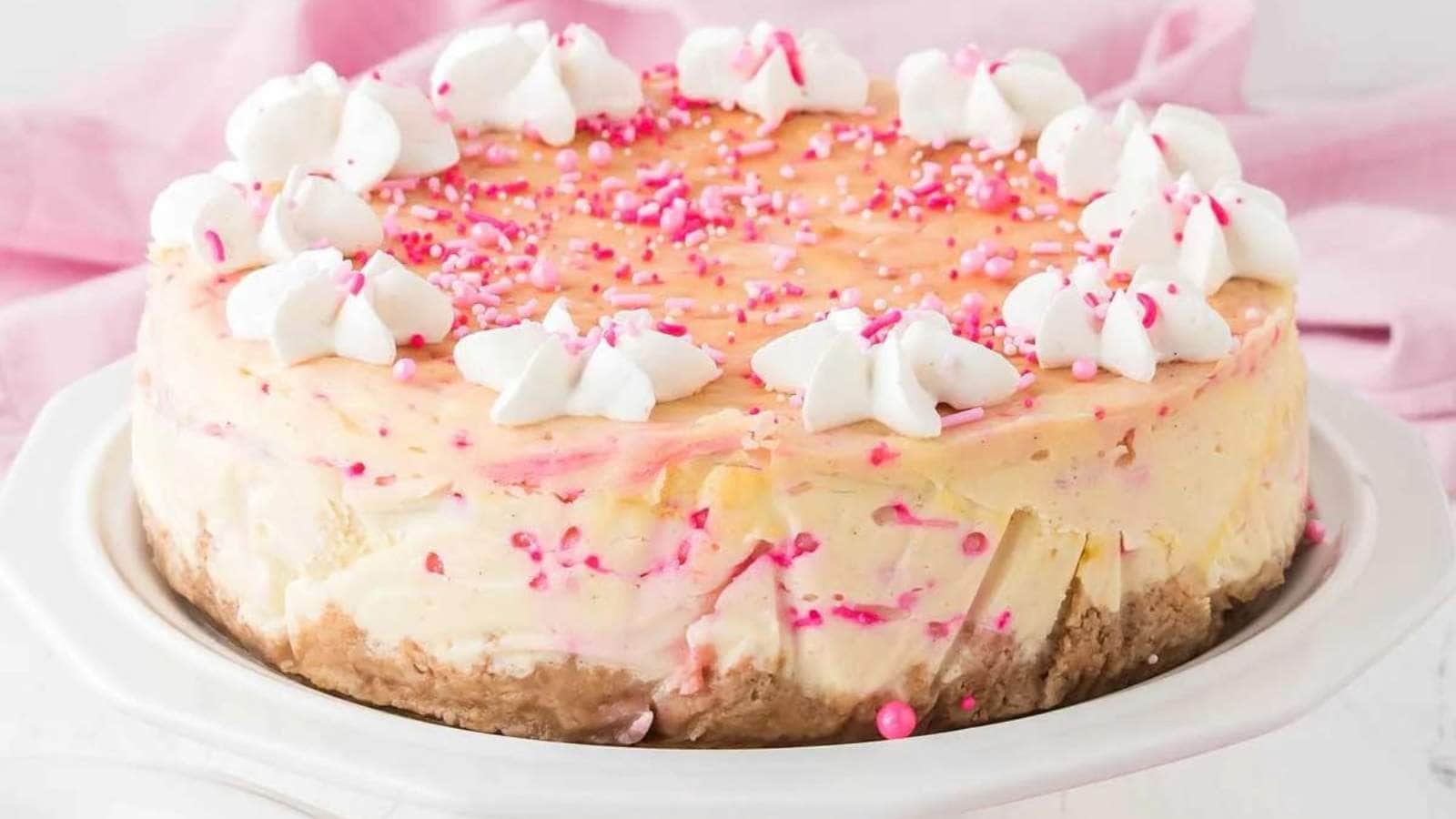 Barbie Funfetti Birthday Cheesecake recipe by XOXO Bella.
