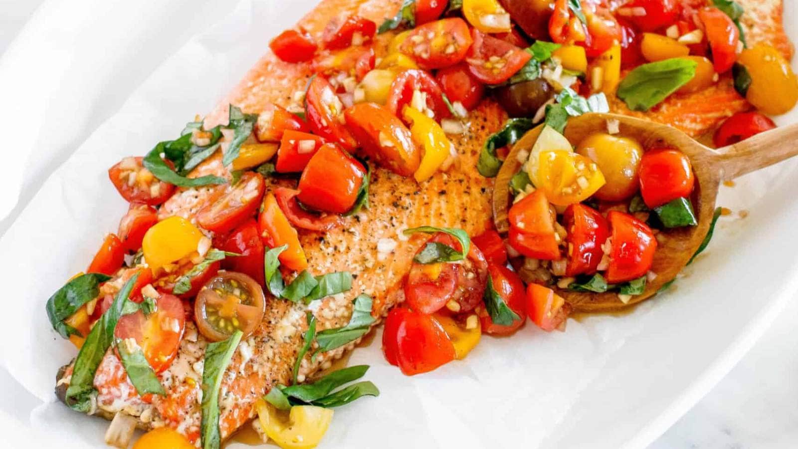 Baked Bruschetta Salmon recipe by Busy Day Dinners.