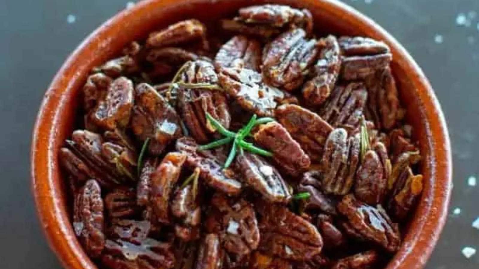 Rosemary Maple Roasted Pecans recipe by Coley Cooks.