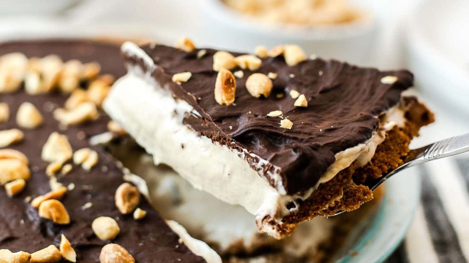 Frozen Peanut Butter Cup Pie recipe by Fit Mama Real Food.