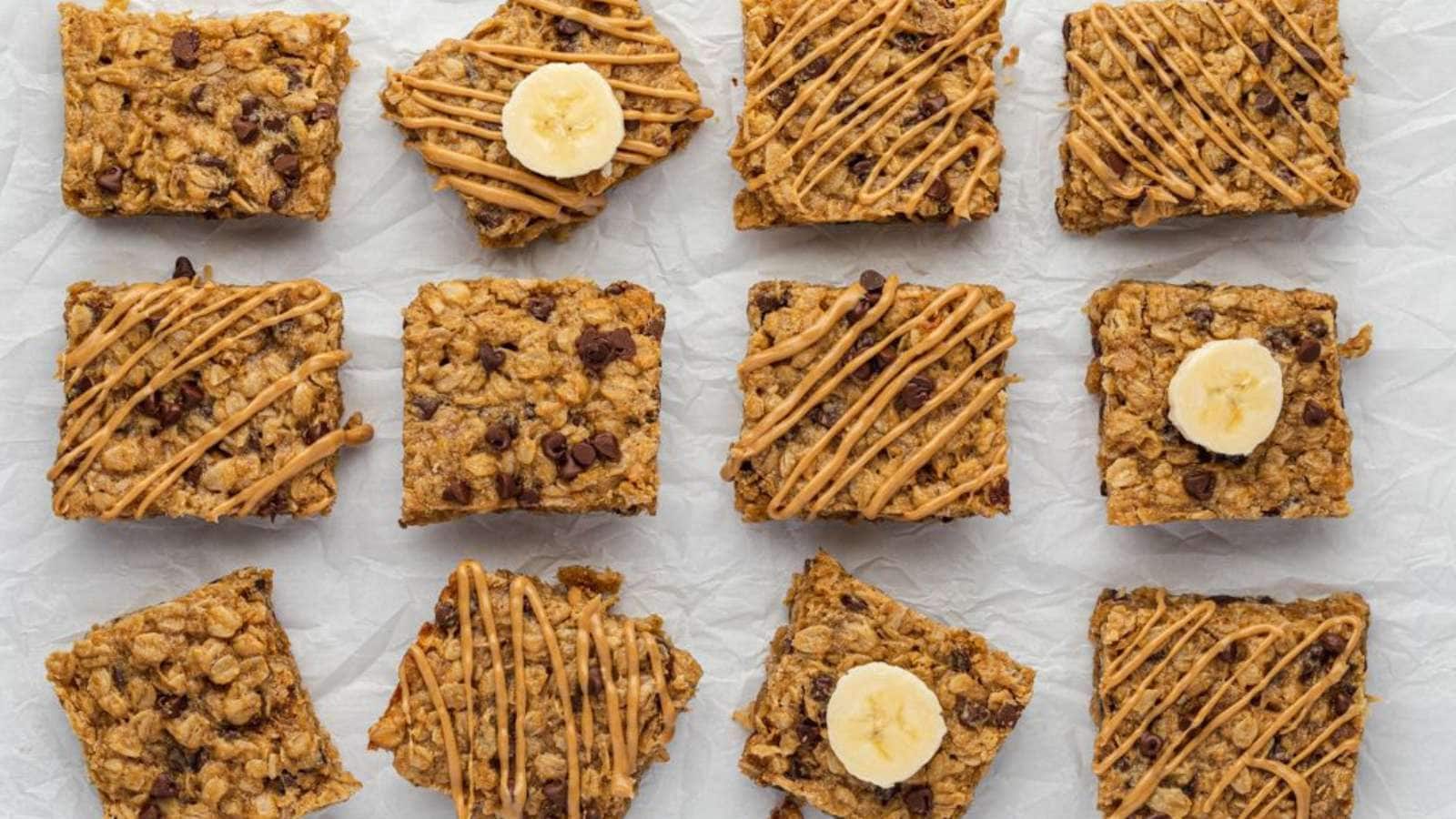 Peanut Butter Banana Oatmeal Bars recipe by Flavor the Moments.