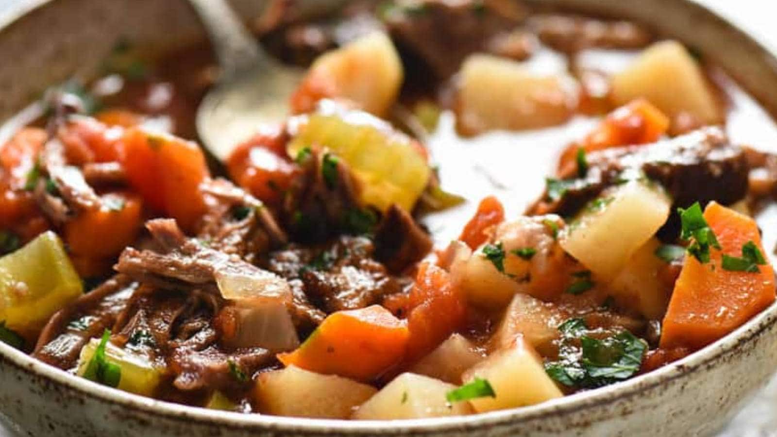 Slow Cooker Beef Vegetable Soup recipe by Foxes Love Lemons.