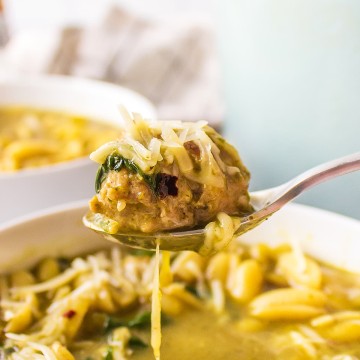 A spoonful of Italian Meatball Soup.