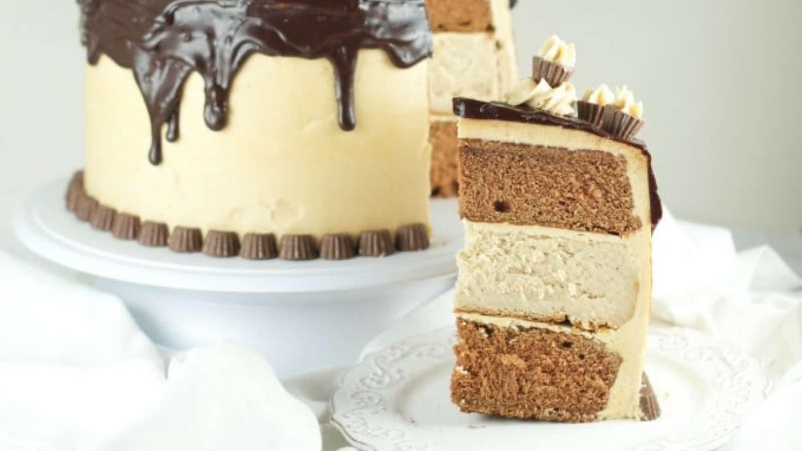 Chocolate Peanut Butter Cheesecake Cake recipe by Living Sweet Moments.