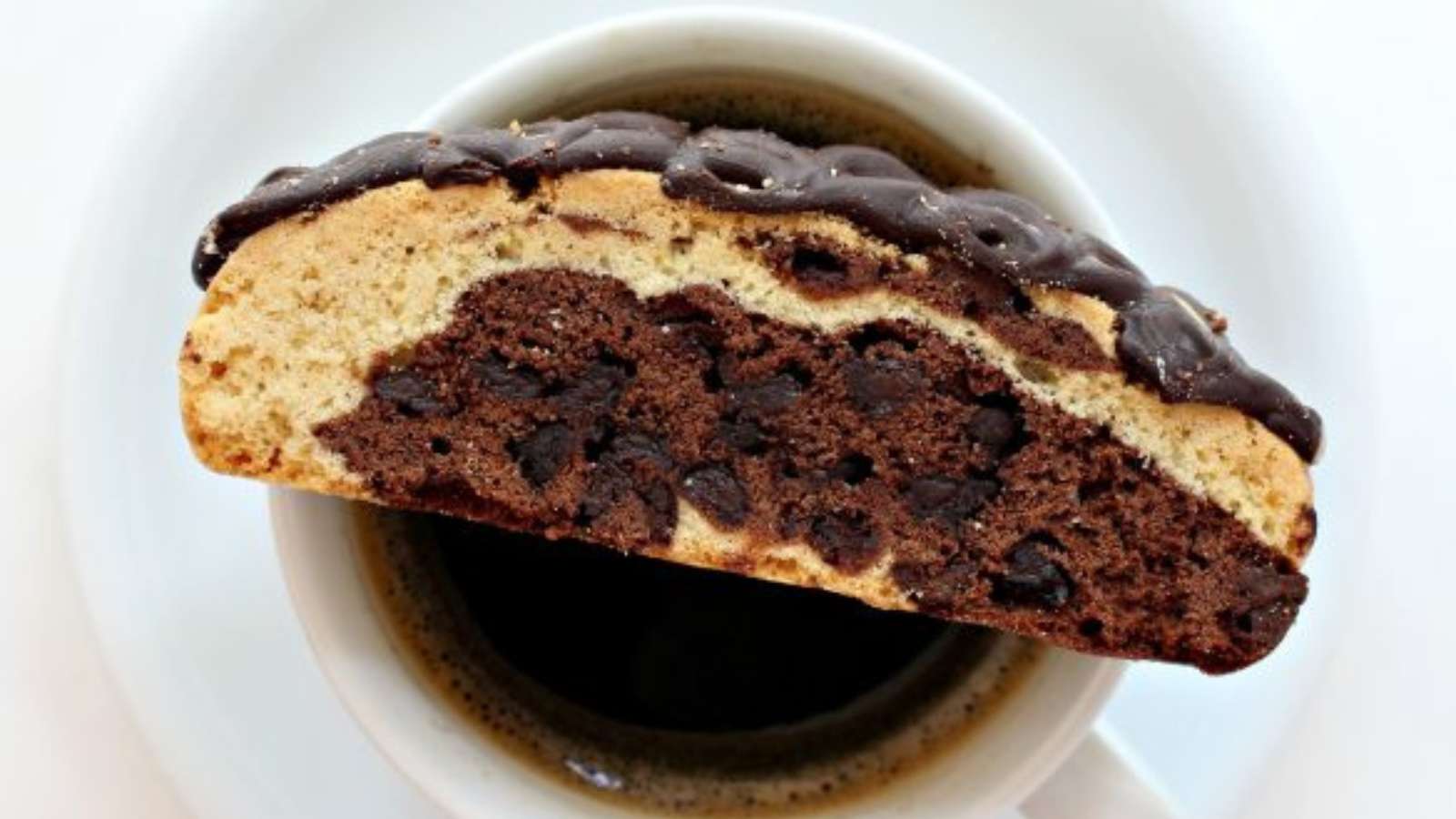 Marbled Peanut Butter Chocolate Biscotti recipe by Whisking Wolf.