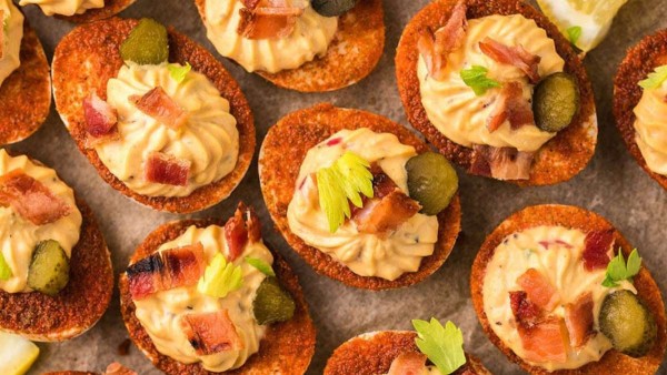 Bloody Mary Deviled Eggs recipe by Xoxo Bella.