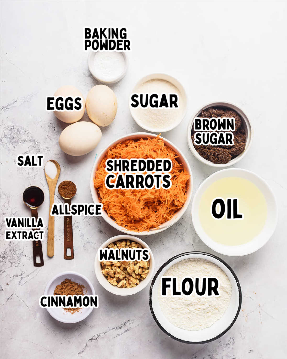 Ingredients needed to make the Carrot Cake Cupcakes.