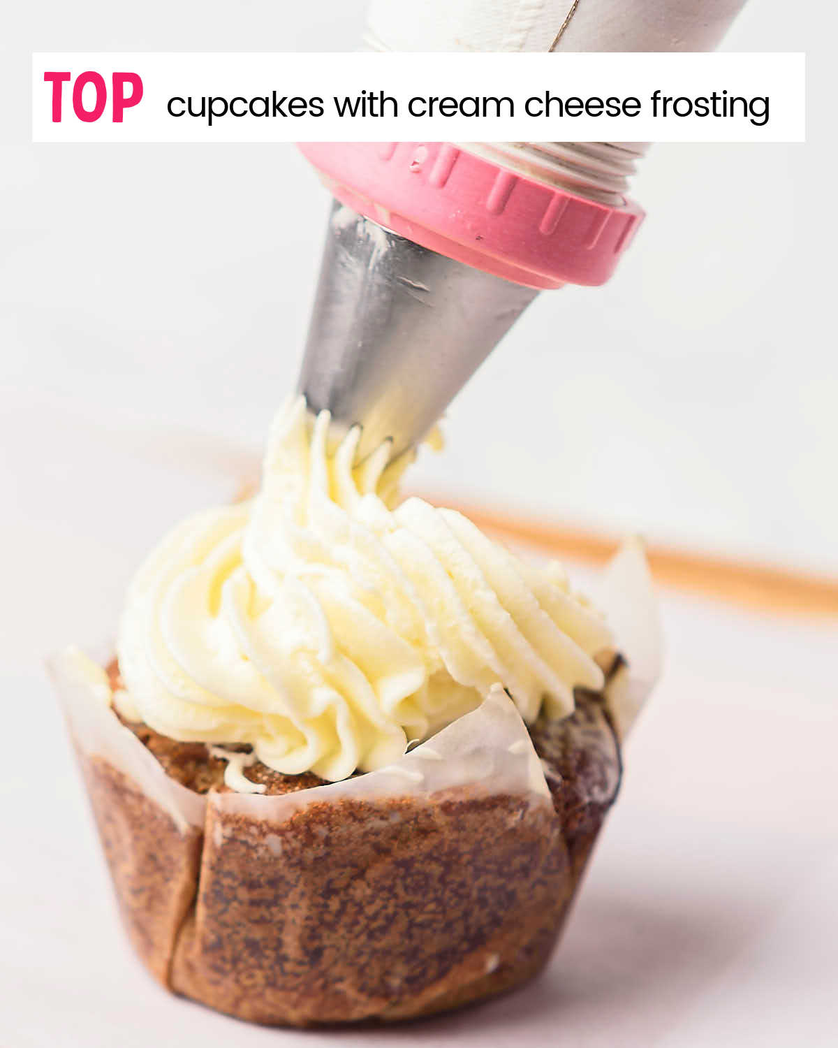 Process Step: Finish cooled cupcakes with frosting.