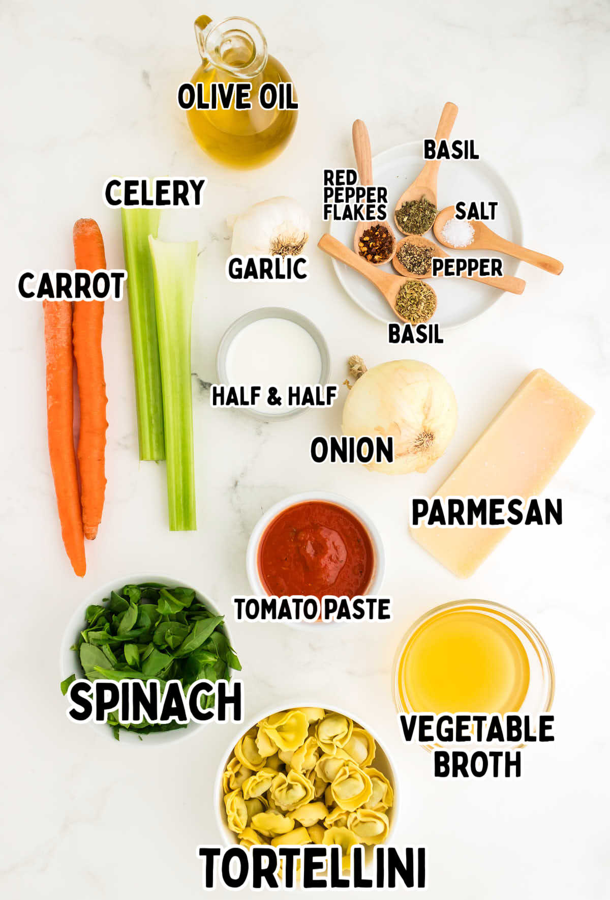 Ingredients need to make Tortellini Soup.