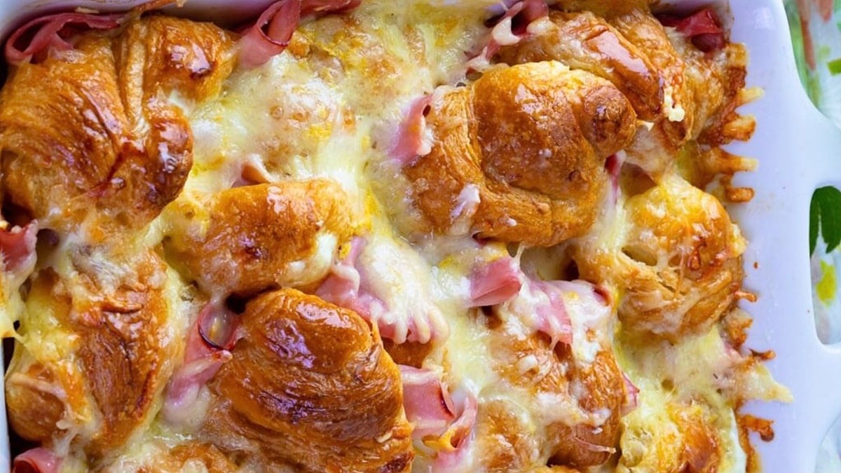 Ham And Cheese Croissant Breakfast Casserole recipe by A Southern Soul.