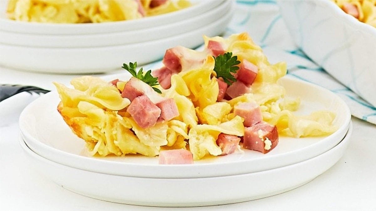 German Ham And Egg Noodle Casserole (Nudelauflauf).