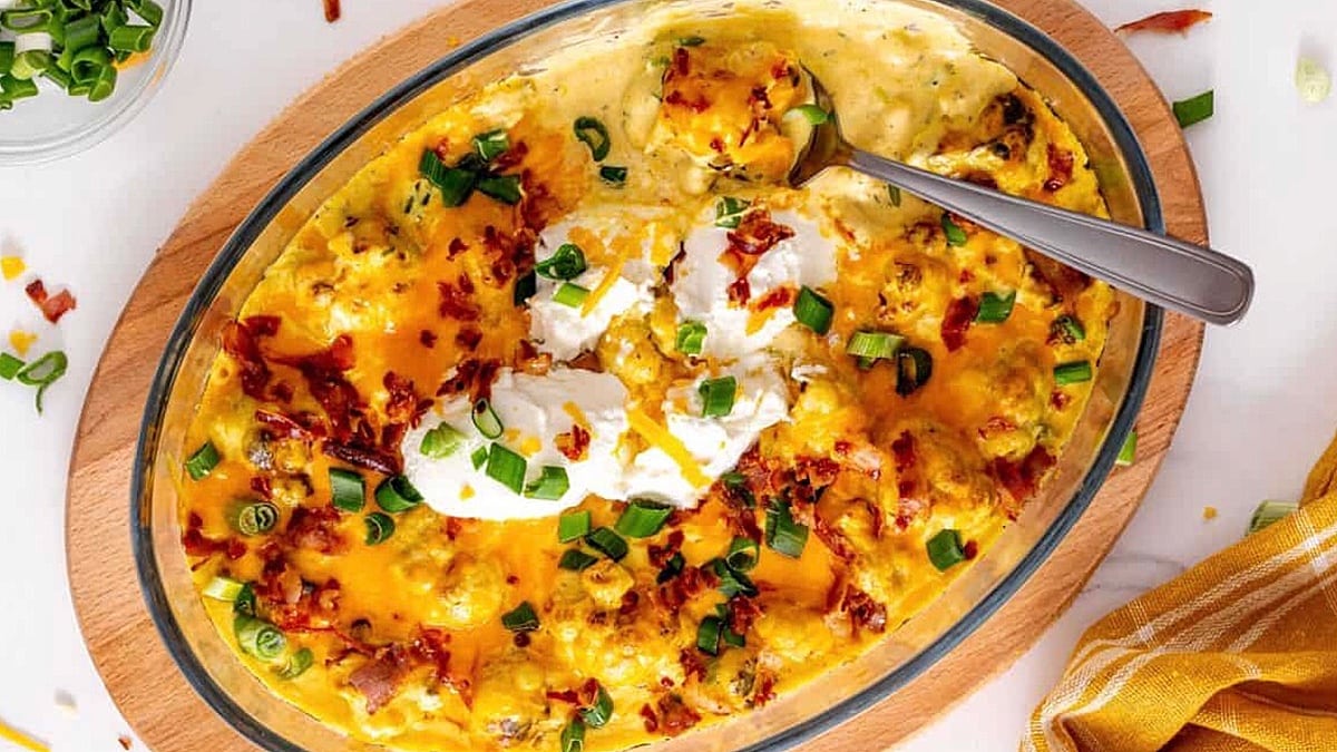 Creamy Loaded Cauliflower Casserole.
