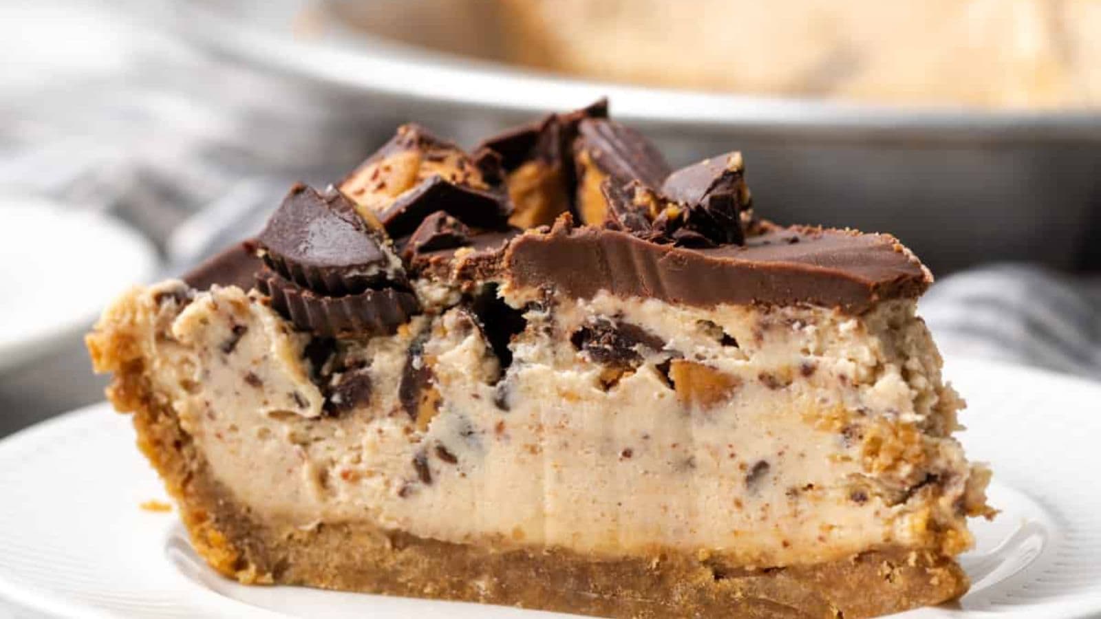 A Slice of peanut butter pie on a plate.