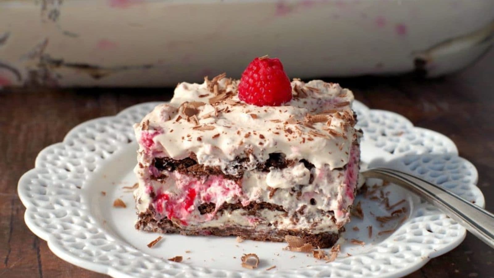 A dulce de leches cake with raspberry filling.
