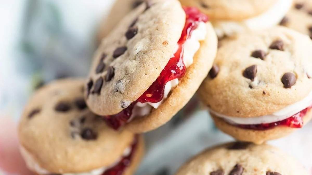 Chocolate Chip Buttercream Jam Sandwich Cookies recipe by xoxoBella.