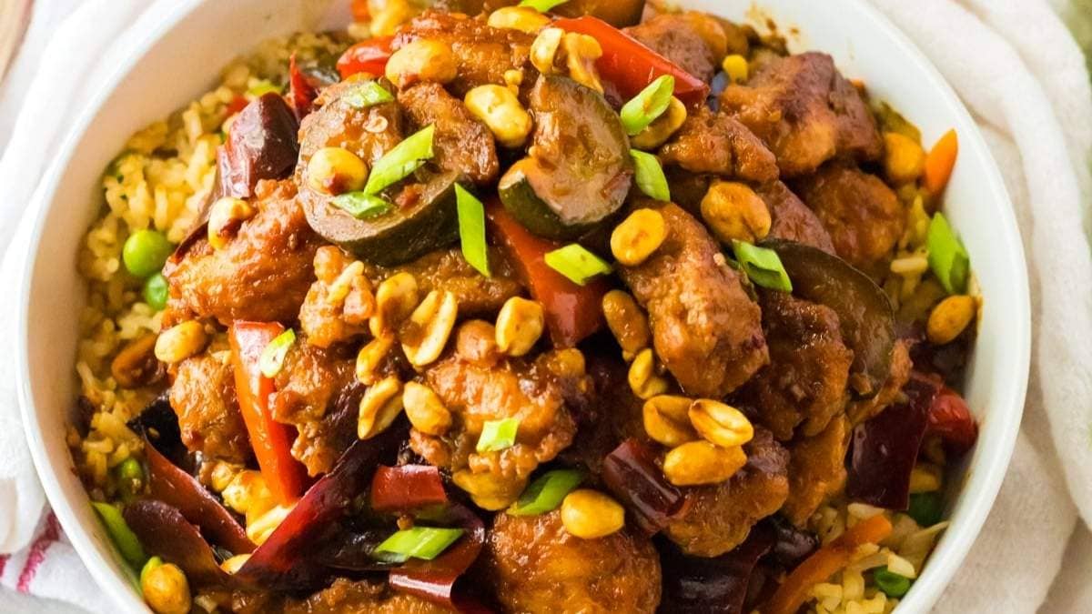 Slow Cooker Kung Pao Chicken recipe by Balancing Motherhood.
