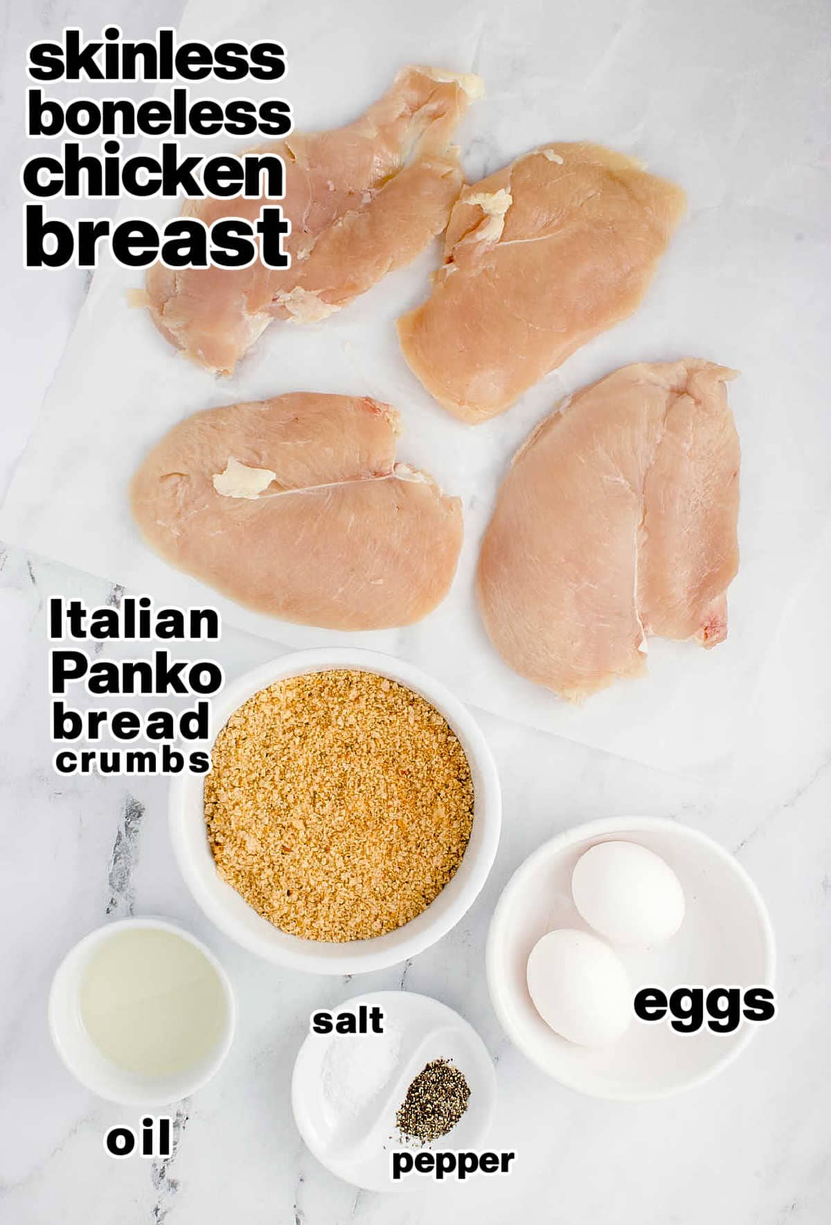 Ingredients needed to make Air Fryer Chicken Cutlets.