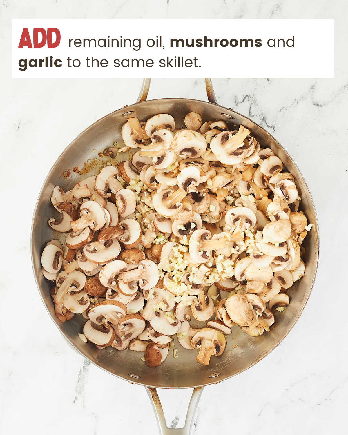 Cooking mushrooms and garlic for Chicken Marsala