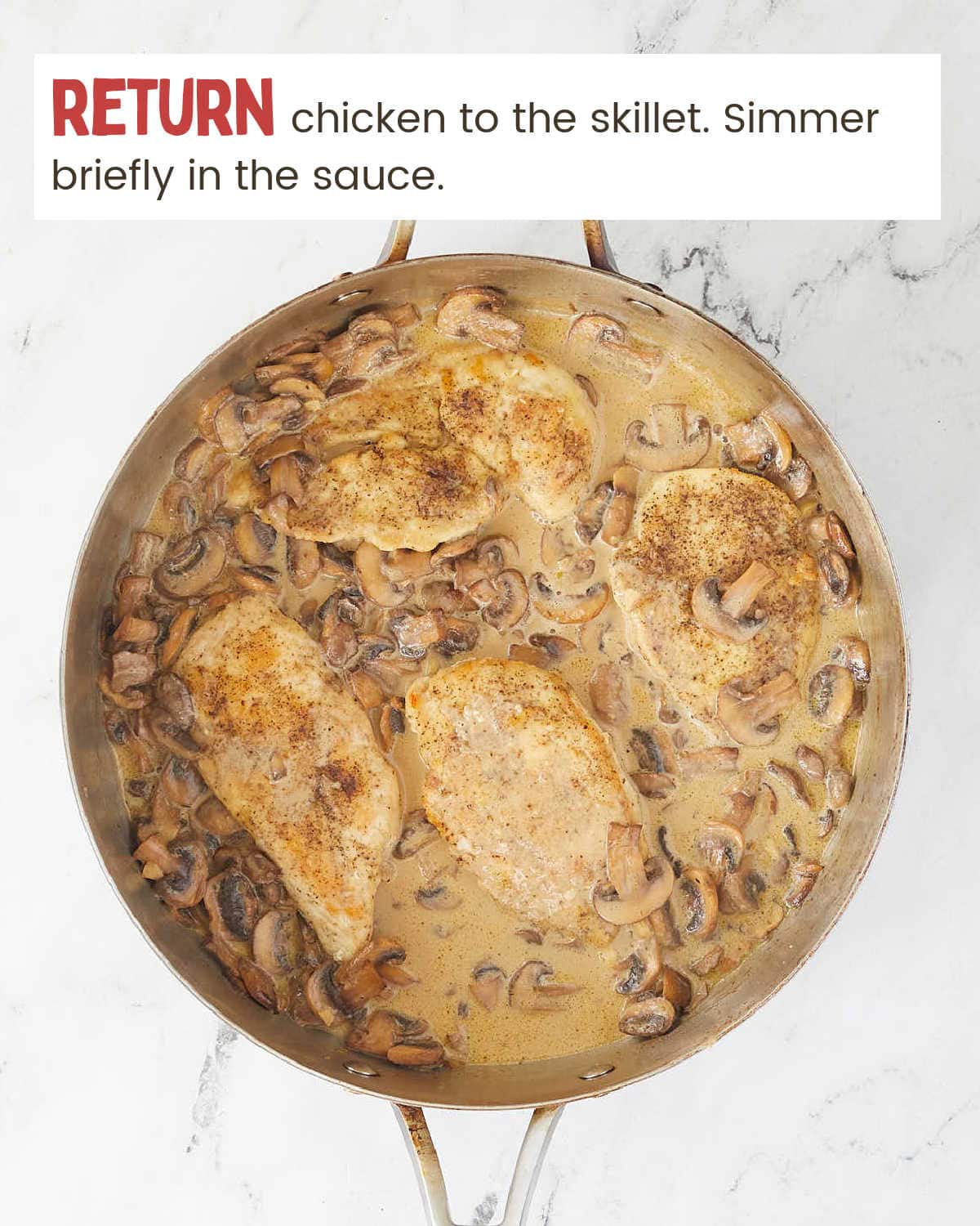 Simmering the Chicken Marsala