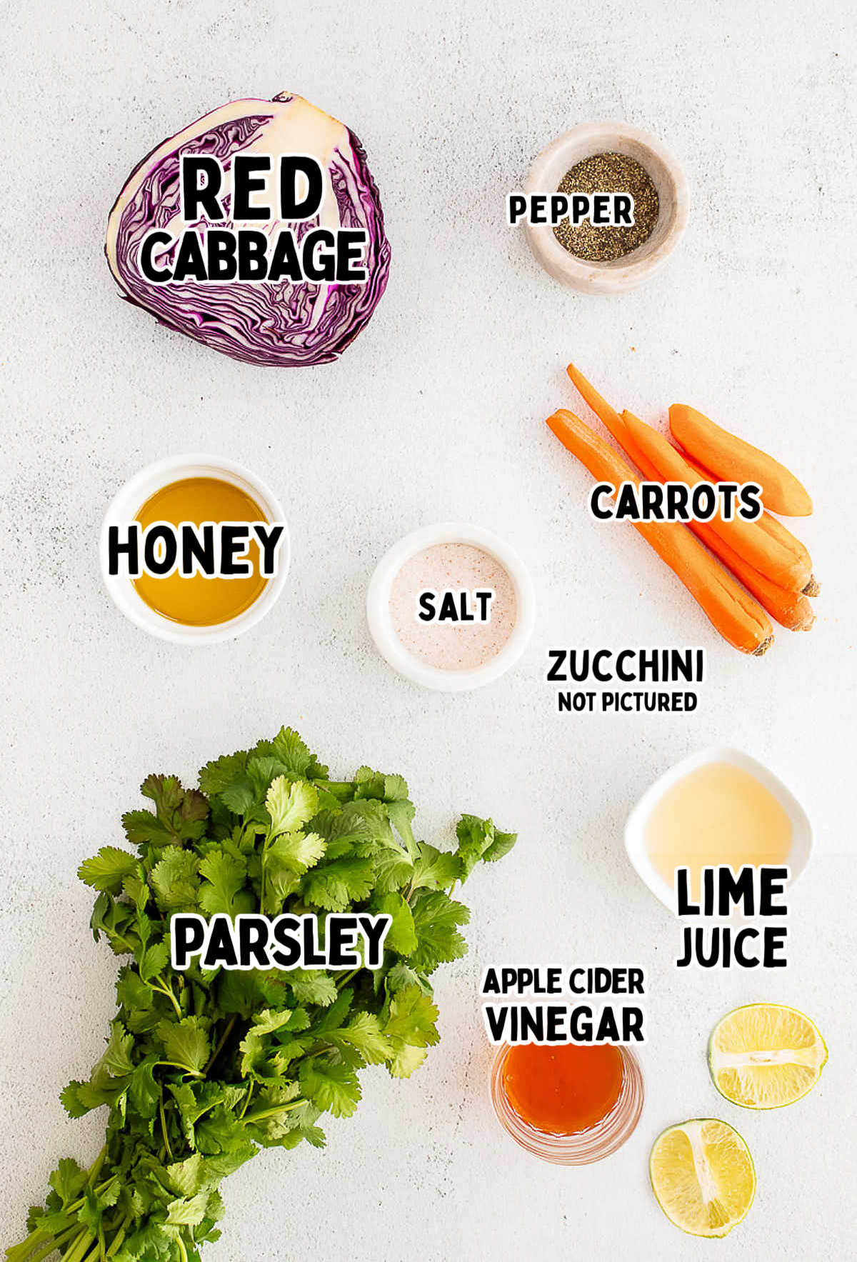 The ingredients for Cilantro Lime Coleslaw