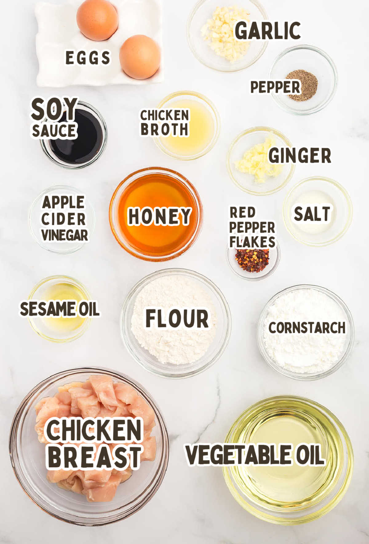 A group of ingredients for Honey Garlic Chicken