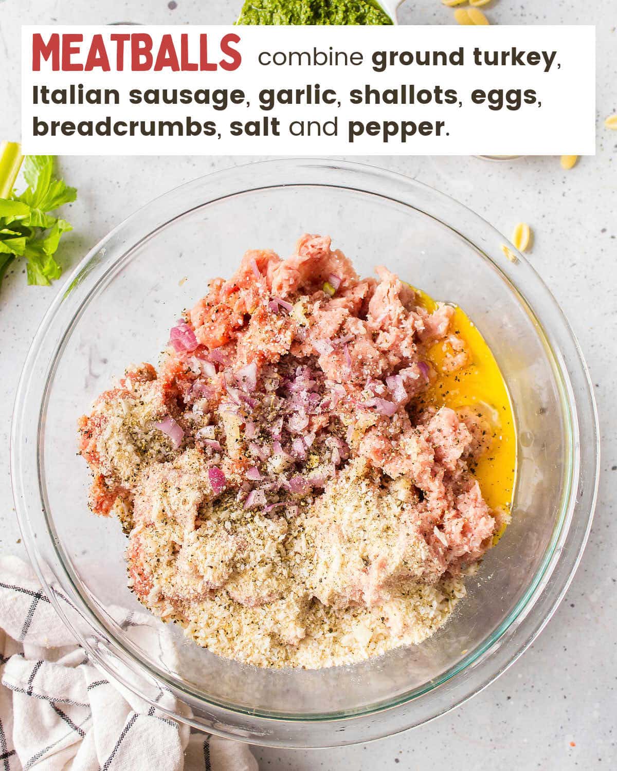 Ingredients for Italian meatballs in a bowl.