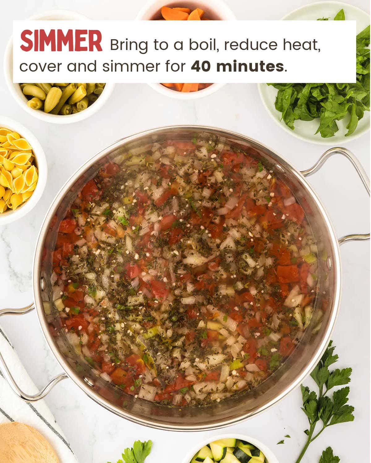 Simmering Minestrone Soup.