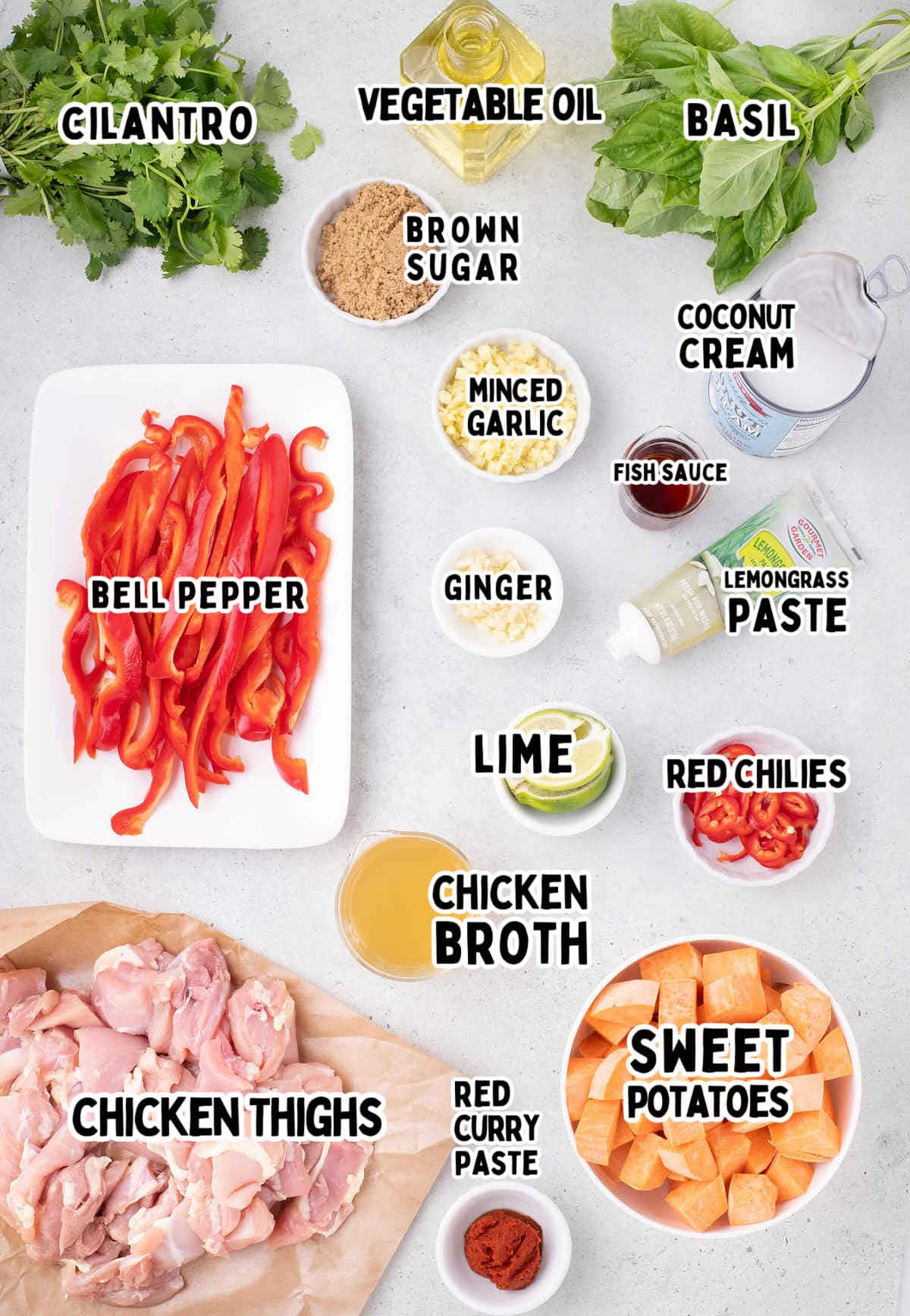 A list of ingredients for Thai Red Curry Chicken