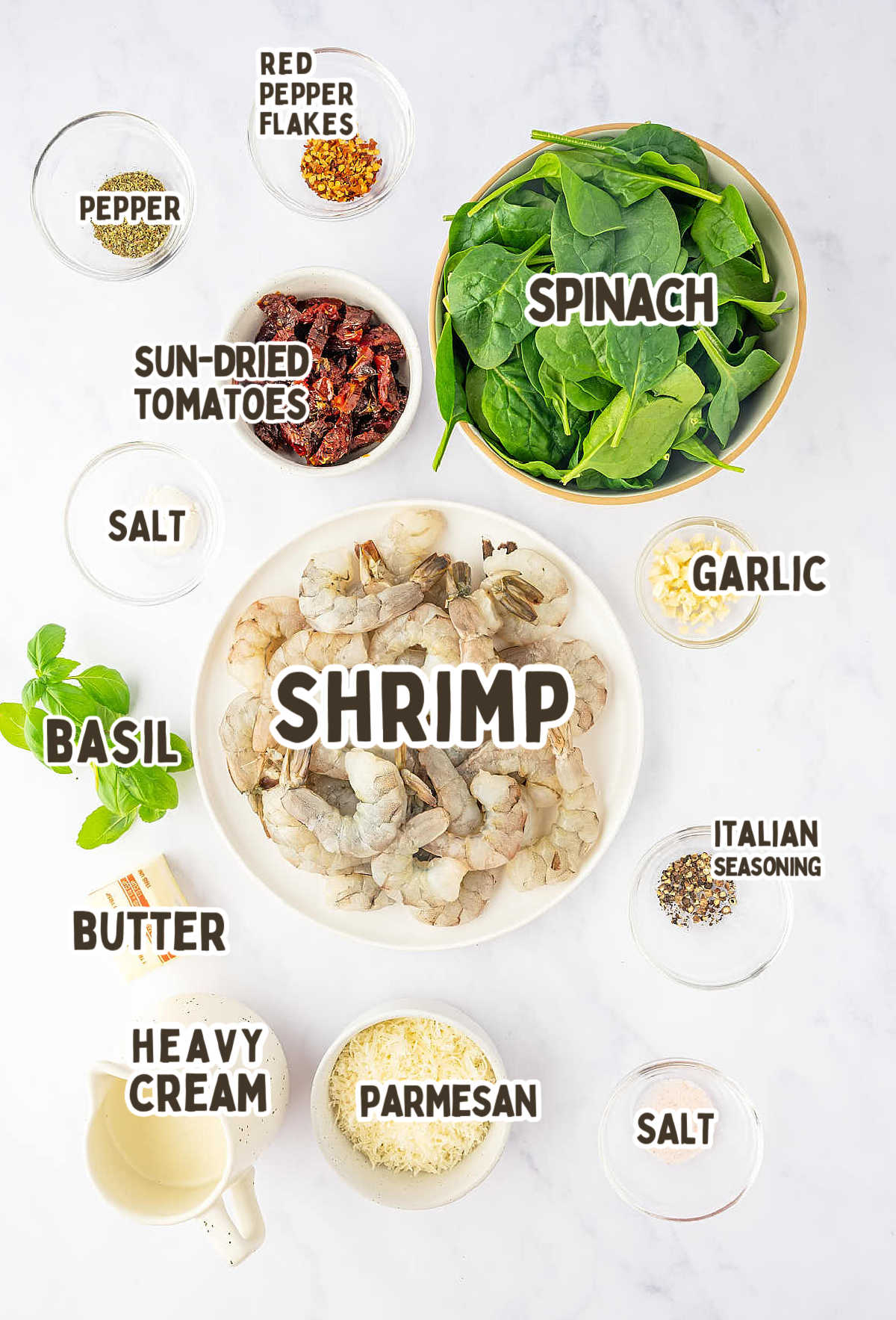 Ingredients needed to make Tuscan Shrimp.