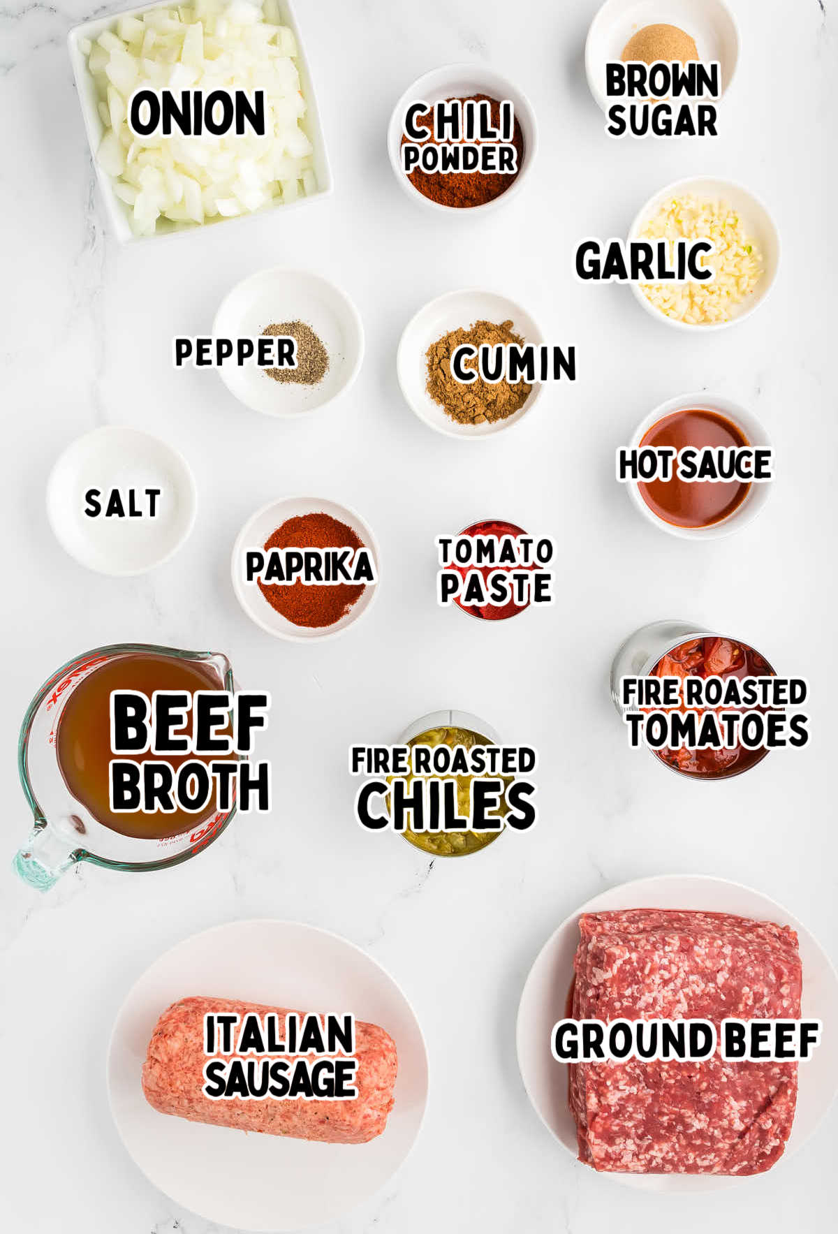 The ingredients for Slow Cooker No Bean Chili