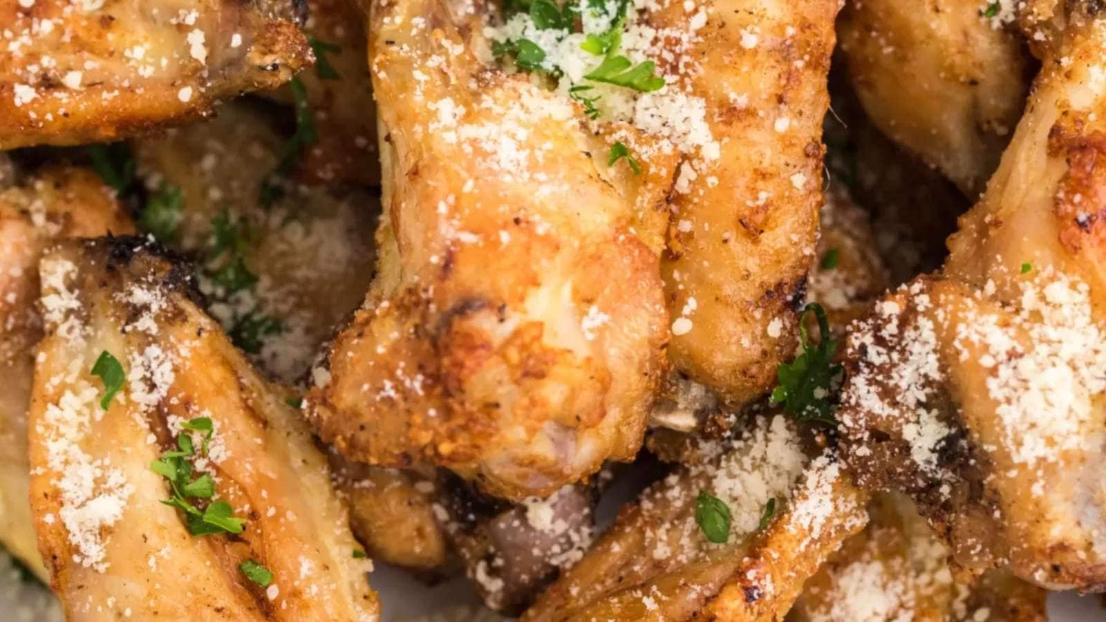 Chicken wings with parmesan and parsley.
