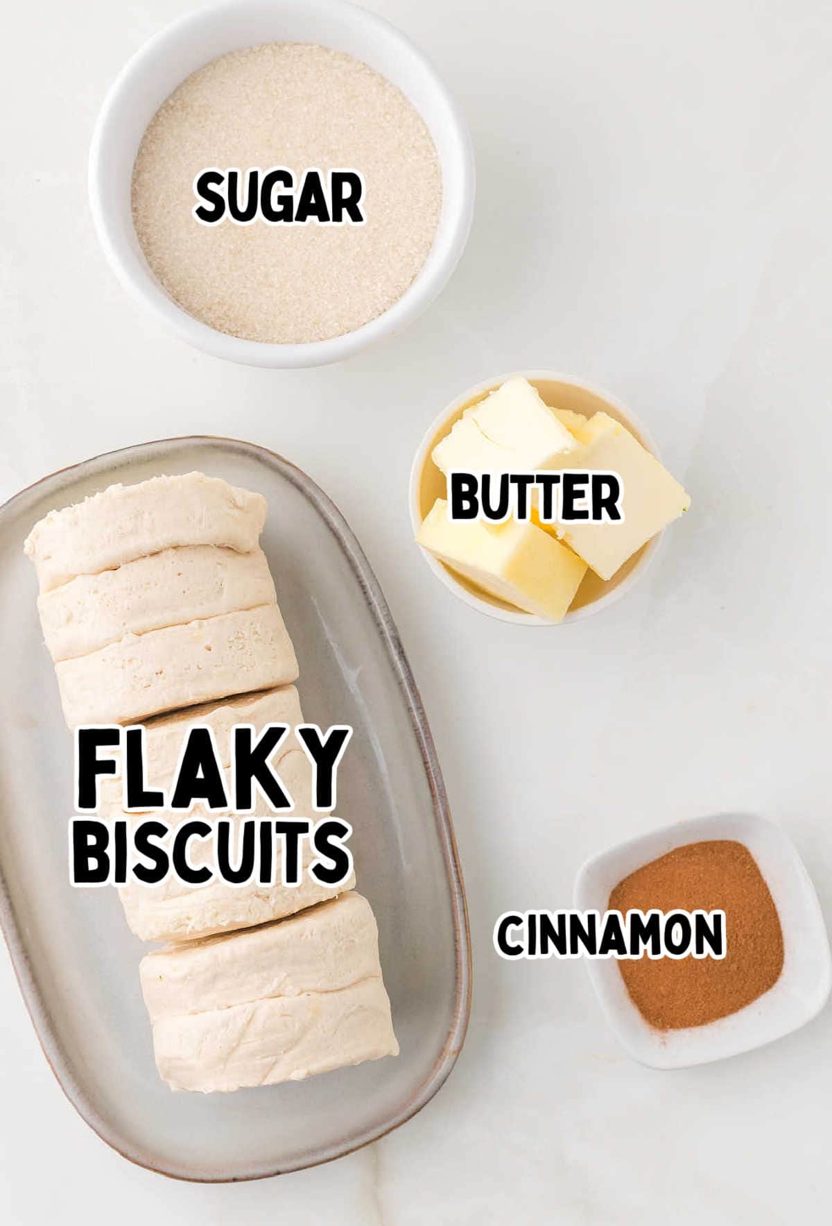 Ingredients needed to make Air Fryer Cinnamon Donuts.