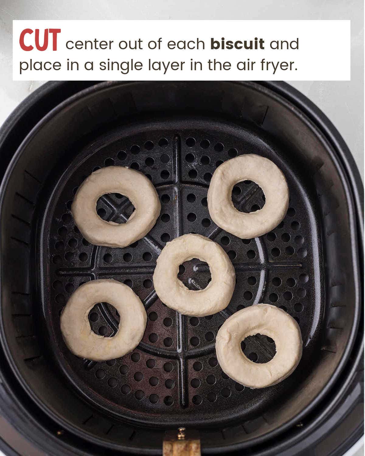 Airy frying biscuits for Air Fryer Cinnamon Donuts.