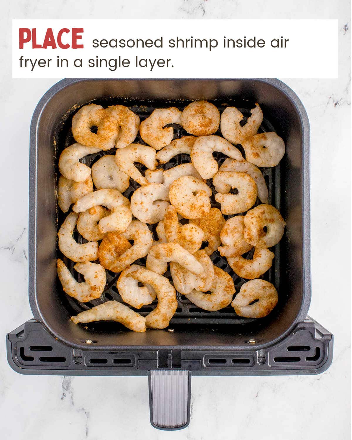 Seasoned frozen shrimp in air fryer