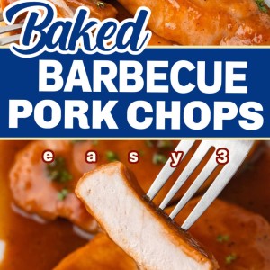 Savor delicious baked barbecue pork chops with a fork.