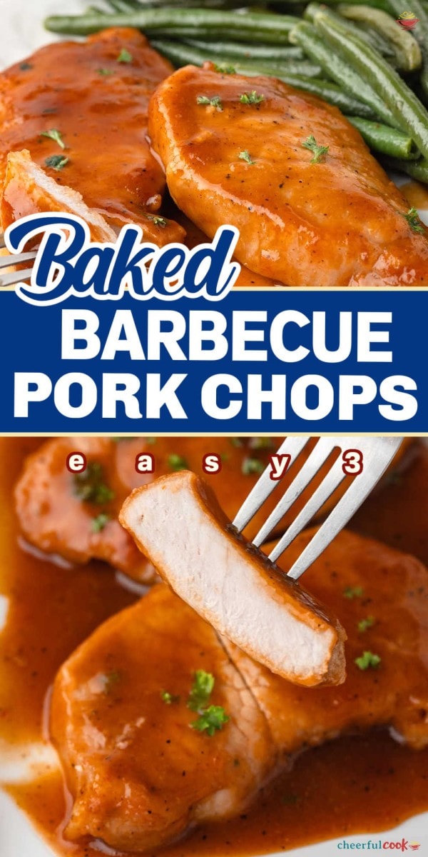 Savor delicious baked barbecue pork chops with a fork.