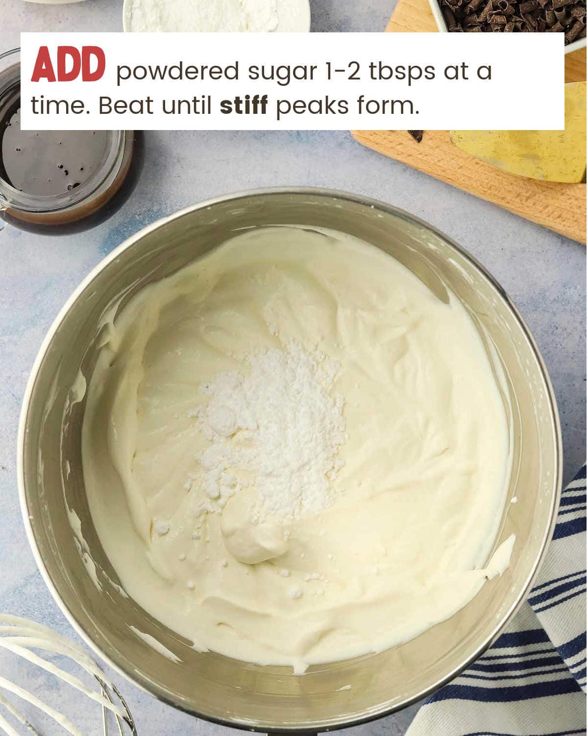 Sprinkle powdered sugar over to make whipped cream for Chocolate Lasagna