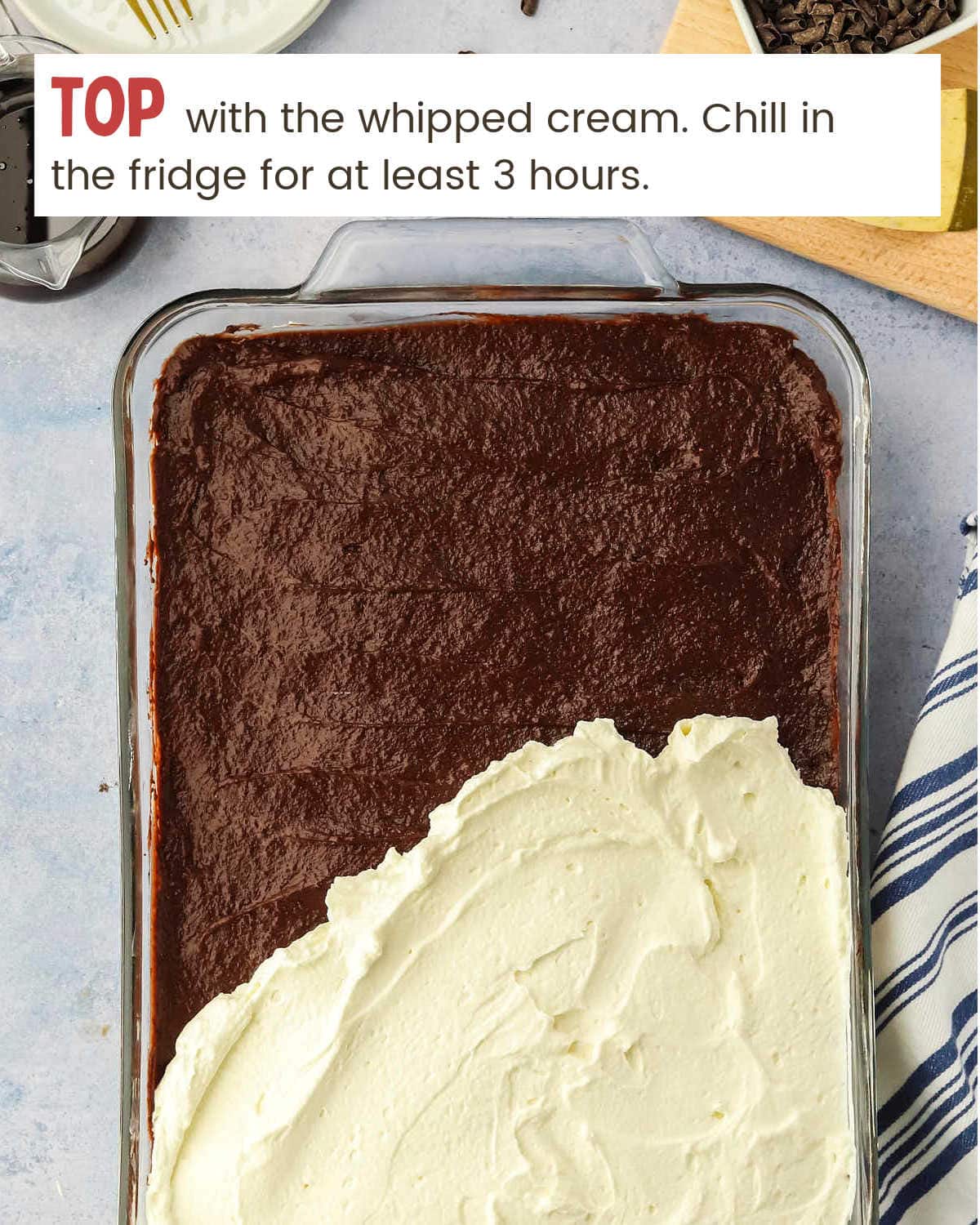 Chocolate Lasagna with whipped cream topping.