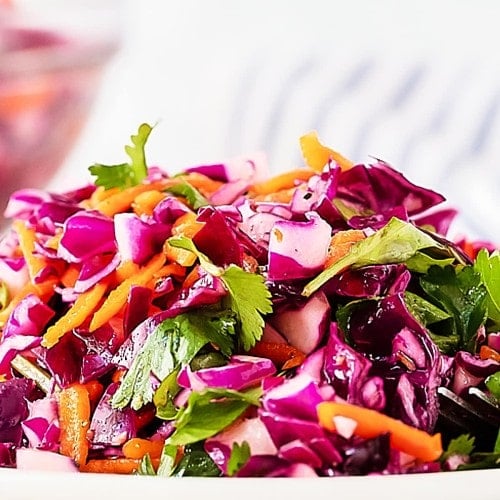 Cilantro Lime Coleslaw on a white plate.