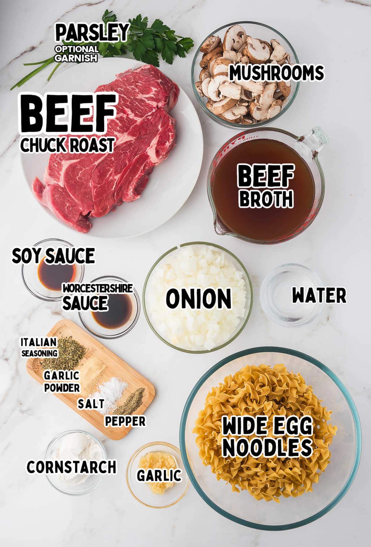 A list of ingredients for Crock-Pot Beef and Noodles