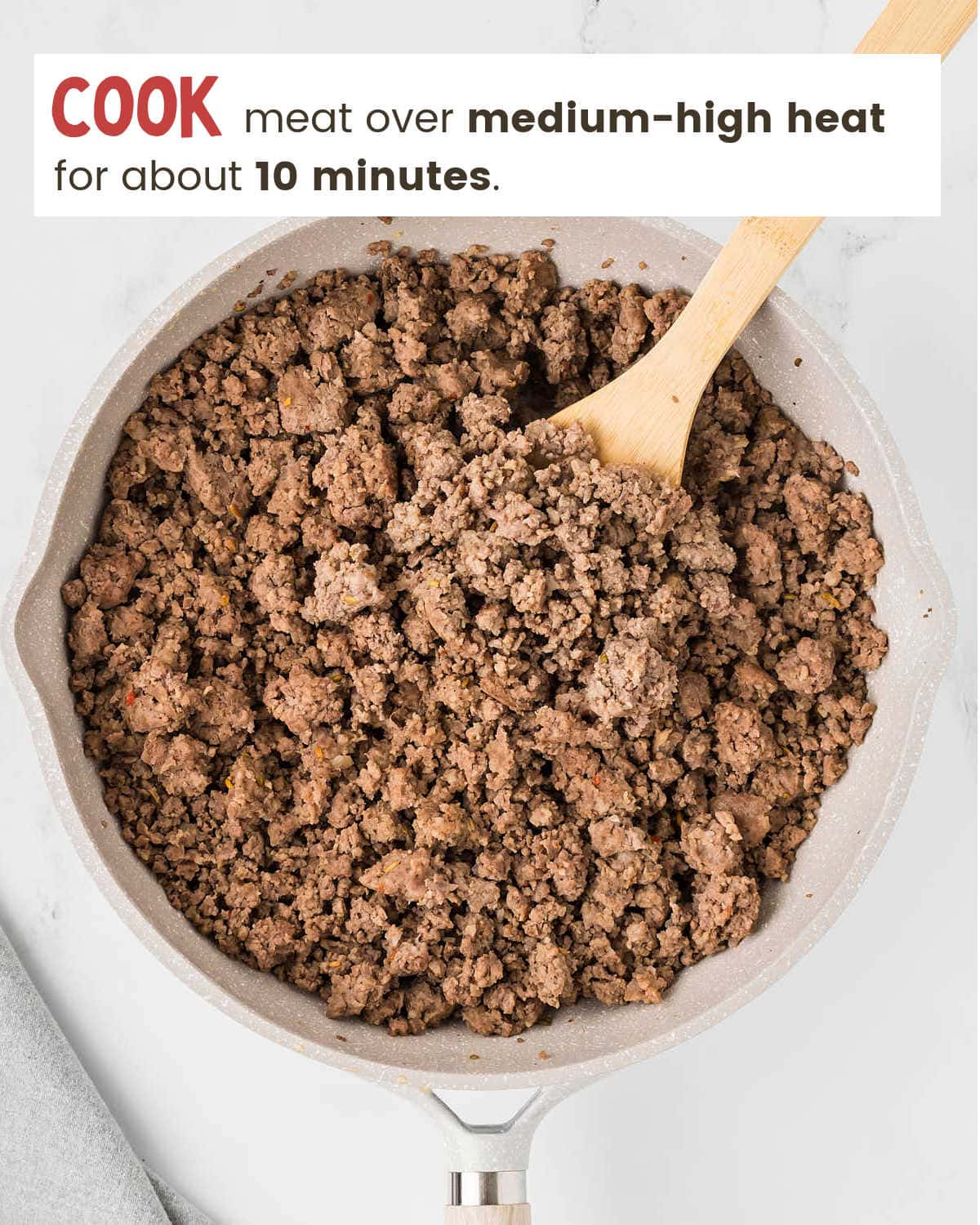 A frying pan with meat for Crock Pot No Bean Chili