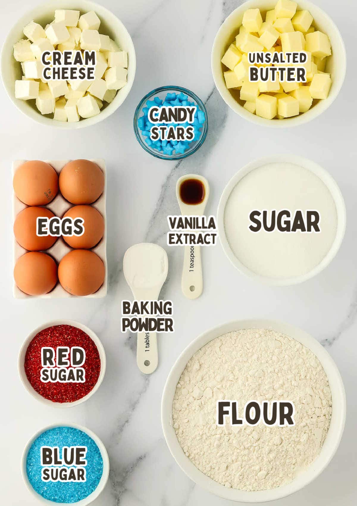 Ingredients for Fourth of July Pinwheel Cookies