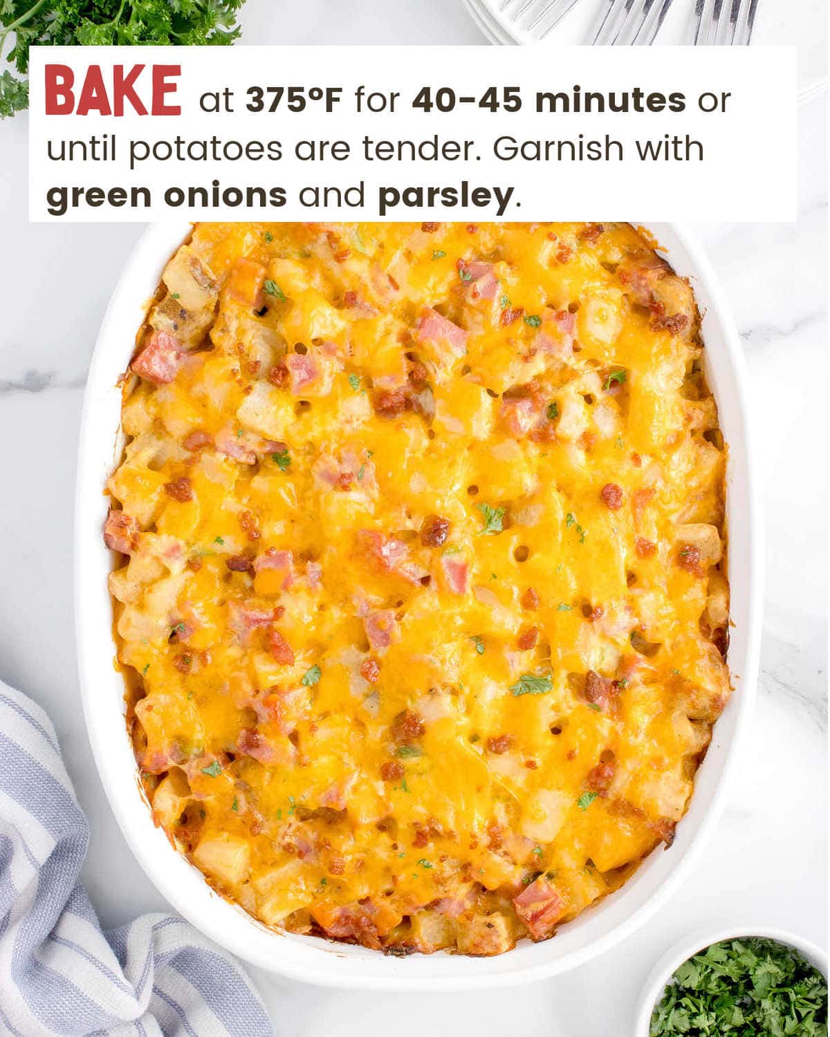 Ham and Potato Casserole baked in dish