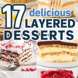 A collection of layered desserts.